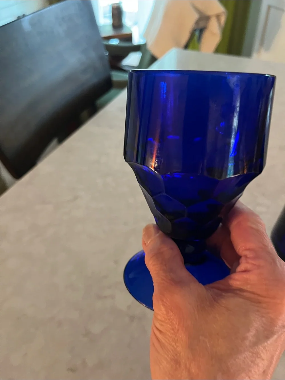3 Vintage Viking WaterGlasses Globlets Cobalt Blue Honeycomb Pattern heavy